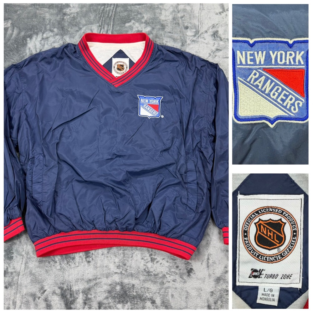 Vtg‎ New York Rangers NHL Turbo Zone Windbreaker Pullover Navy Blue Mens Large